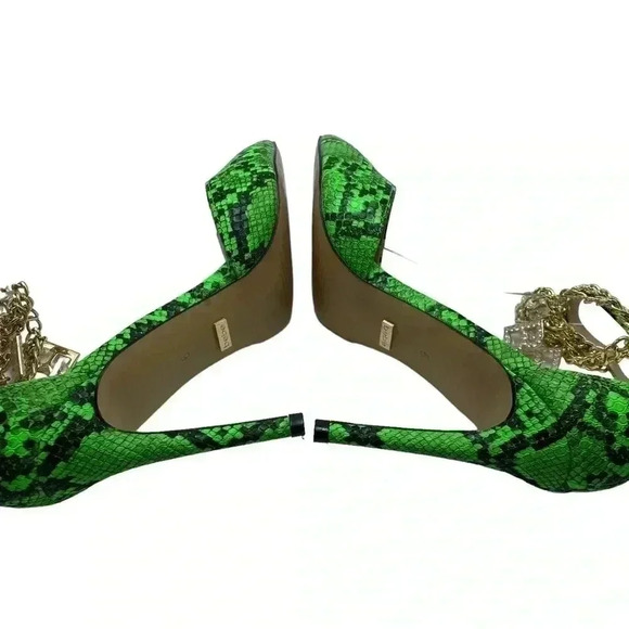 New Bebe ankle snake print strap stiletto heel rhinestone dangle letter size 9 - Picture 5 of 9